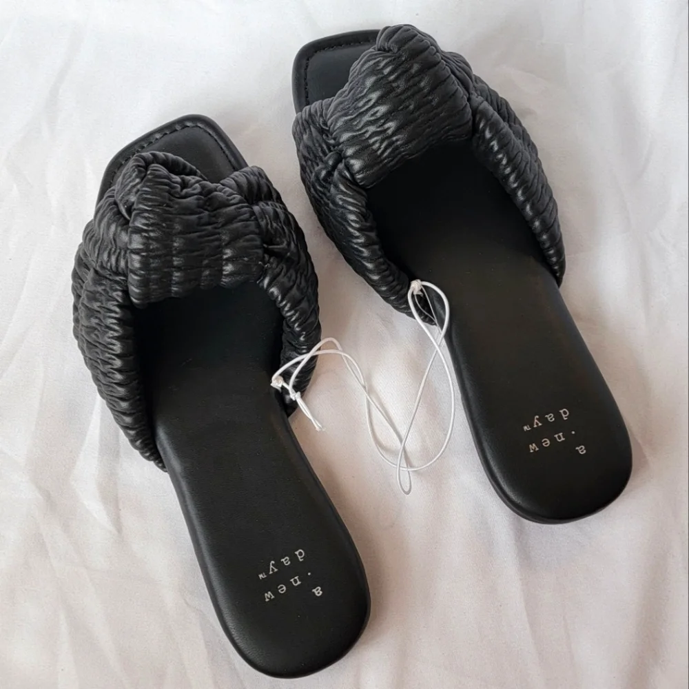 A New Day Ruth Slide Knot Sandals Black - Picture 1 of 8